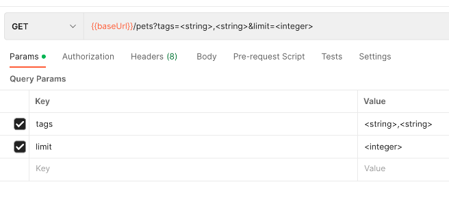 Screenshot of eroneous query parameters